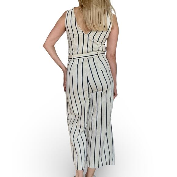 Madewell Y2K Wide Leg Jumpsuit S Vintage Pinstripe Linen Blend Belted - Picture 4 of 12